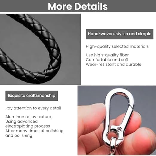 Braided Leather Keychain with Phone Number Plate