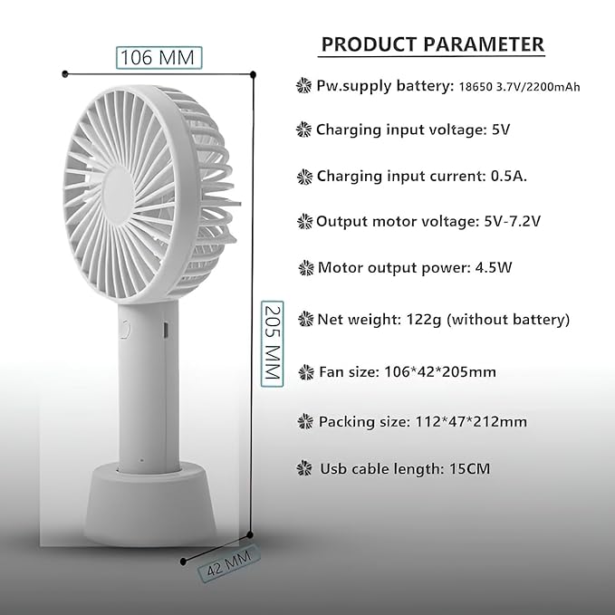 Handheld Mini Fan with Desk Stand | USB Rechargeable